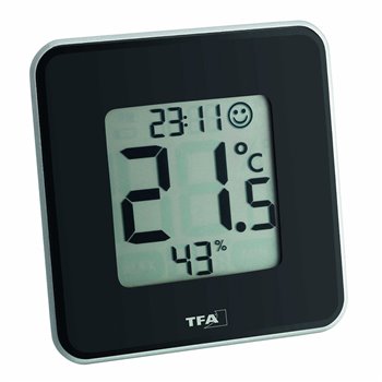 TFA 30.5021.01 Style - digitálny teplomer s vlhkomerom a hodinkami (čierny)